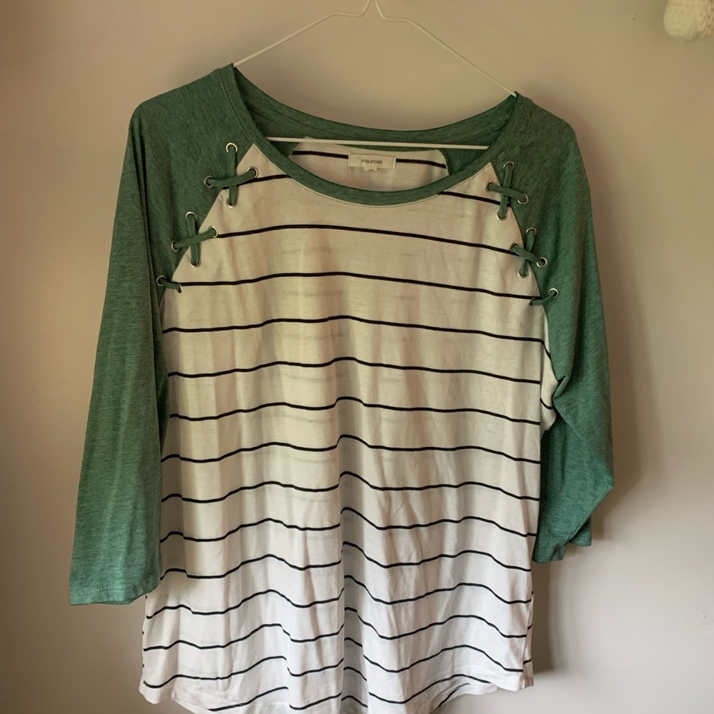 Maurices Green and White Striped Long Sleeve Top